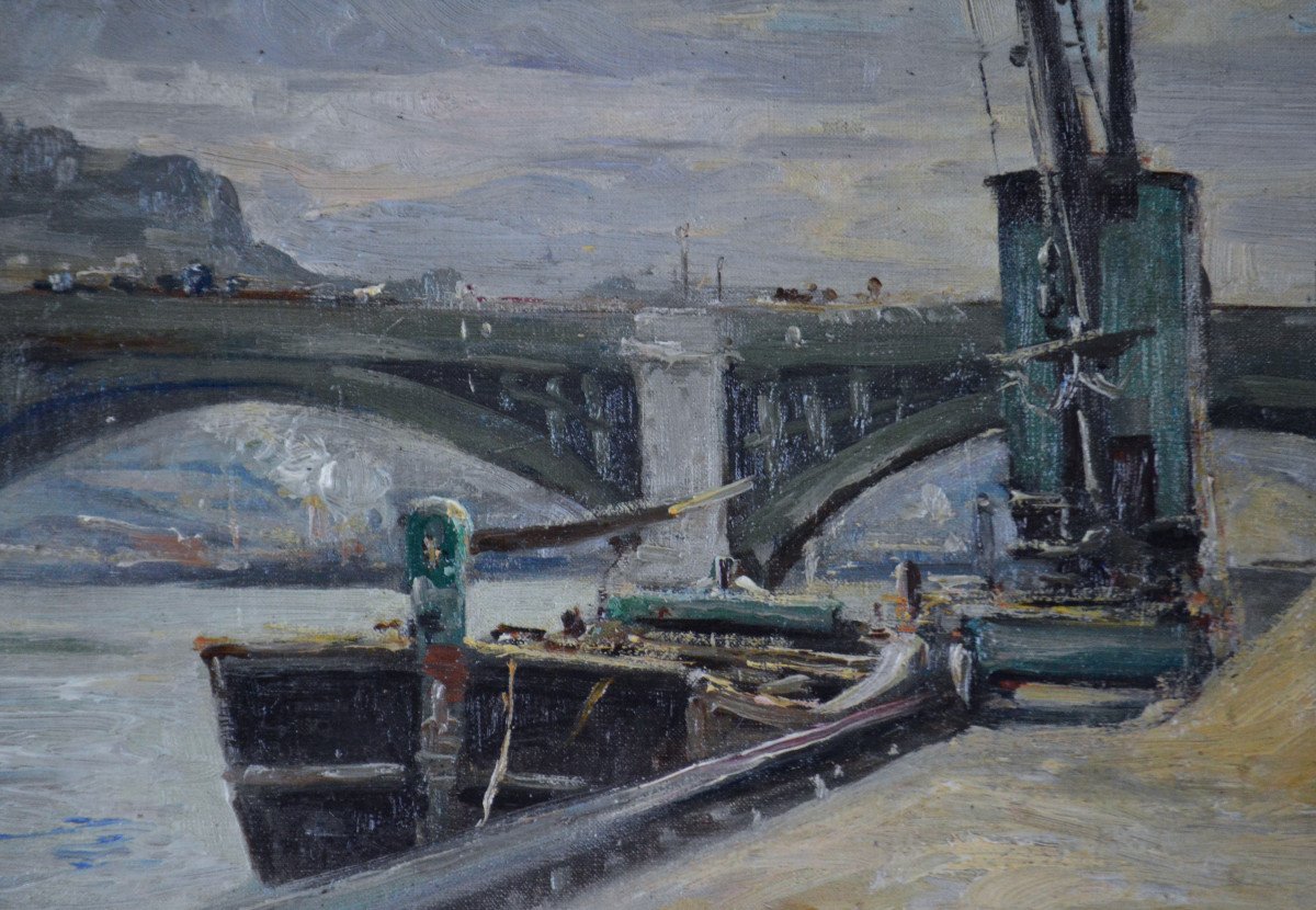 Alphonse Henri Mazard 1865-1939. " Les quais au pont de Sully à Paris."-photo-1