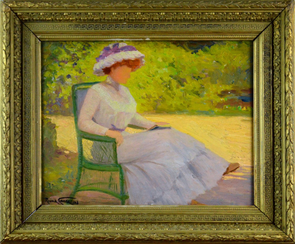 Raoul Carré 1868-1933. "Femme lisant dans le jardin."