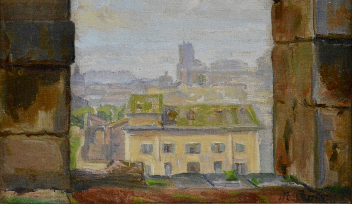 Marthe Carrier 1888-1974. "Vue de Rome à travers une arche du Colisée."-photo-2