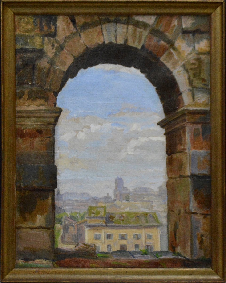 Marthe Carrier 1888-1974. "Vue de Rome à travers une arche du Colisée."