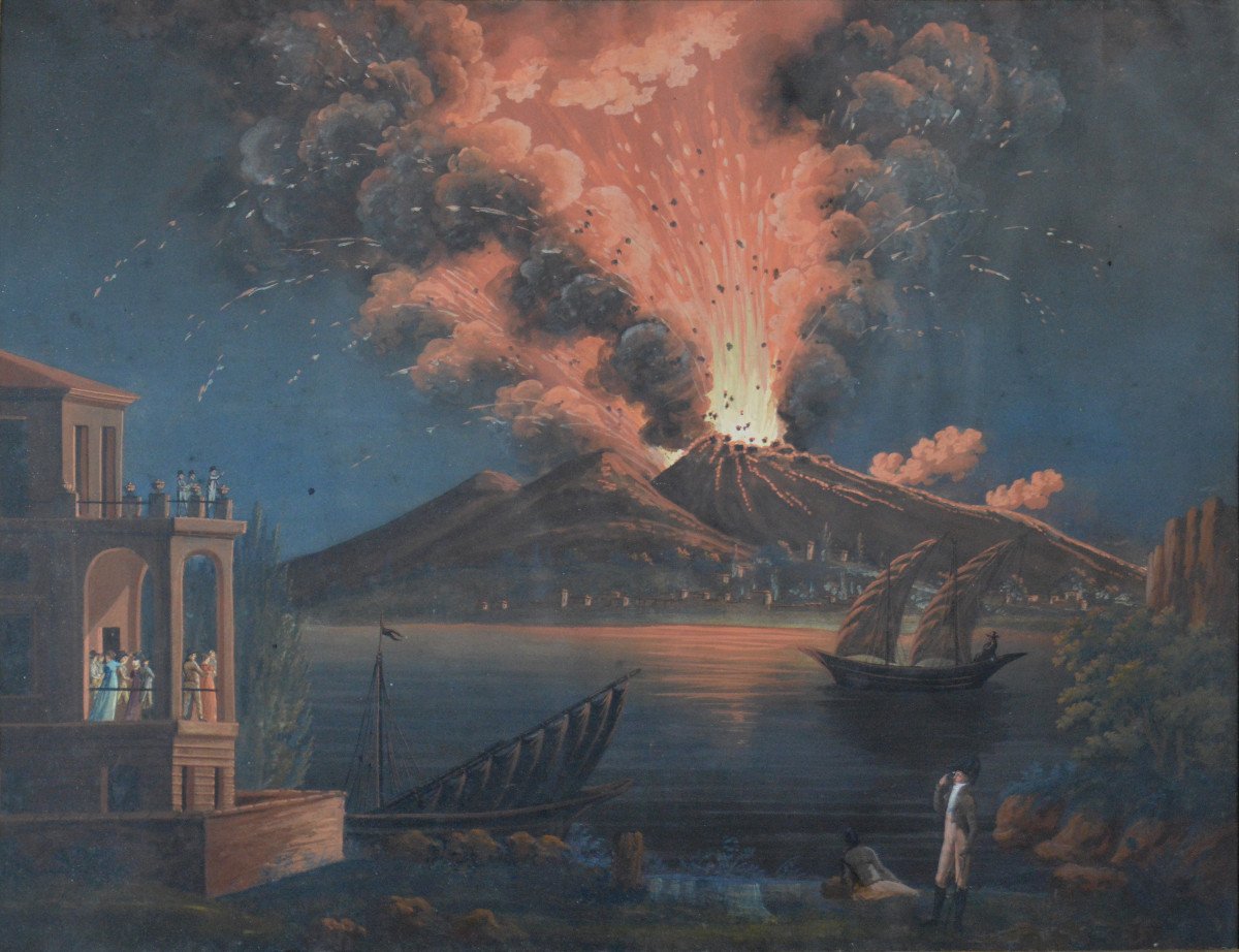 View Of Naples At The Beginning Of The 19th Century. “irruption Of Vesuvius.”