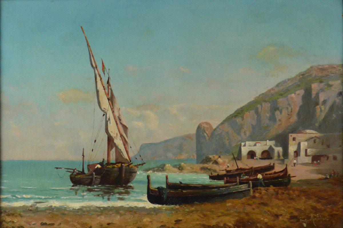 École Française XIXᵉ siècle. "Vue du port de Capri."-photo-3