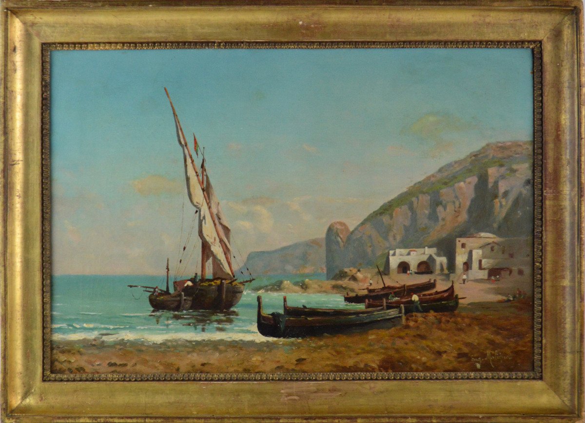 École Française XIXᵉ siècle. "Vue du port de Capri."