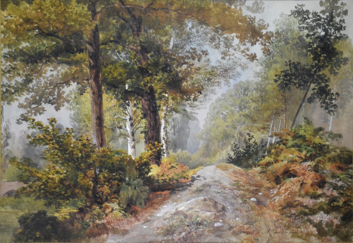 Armand Théophile Cassagne 1823-1907. "path In The Forest Of Fontainebleau."-photo-3