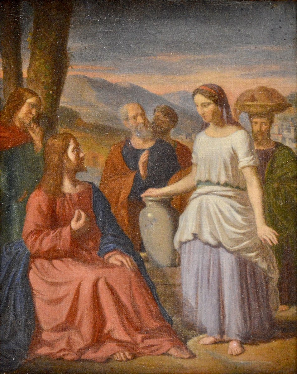 Antoine Hénault 1810-1867. "jesus And The Samaritan Woman."-photo-3