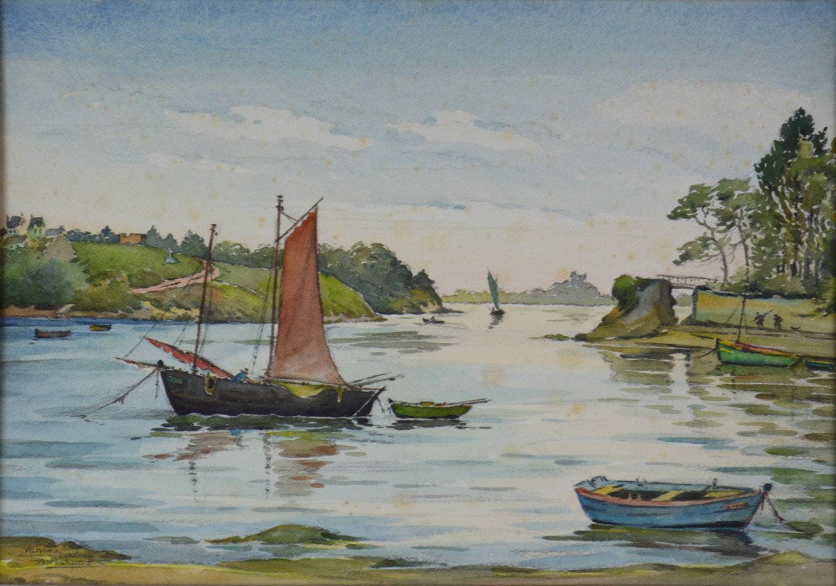 Alexandre Mahuas 1877-1959. " La baie de Conleau à Vannes."-photo-3