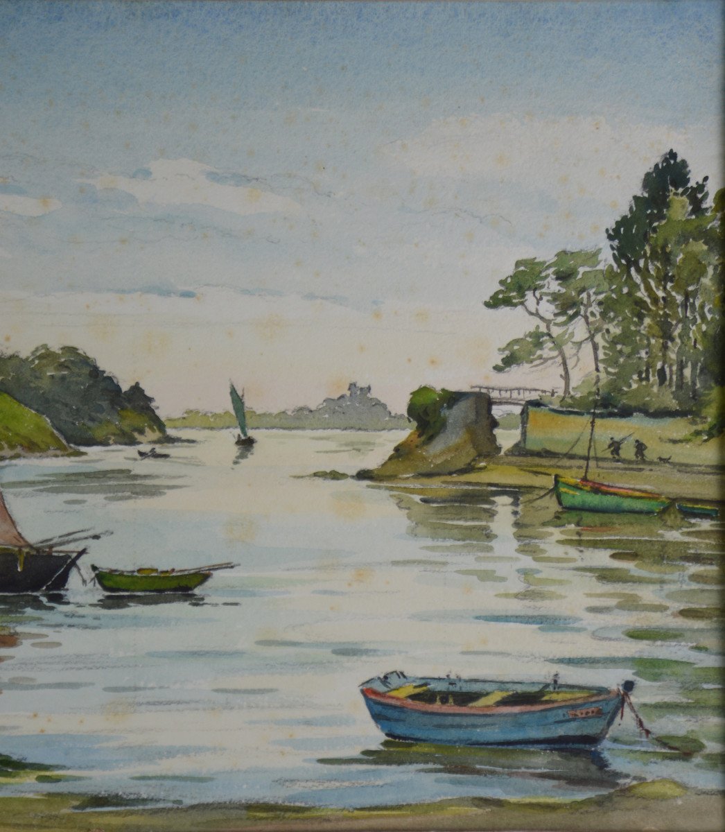 Alexandre Mahuas 1877-1959. " La baie de Conleau à Vannes."-photo-1