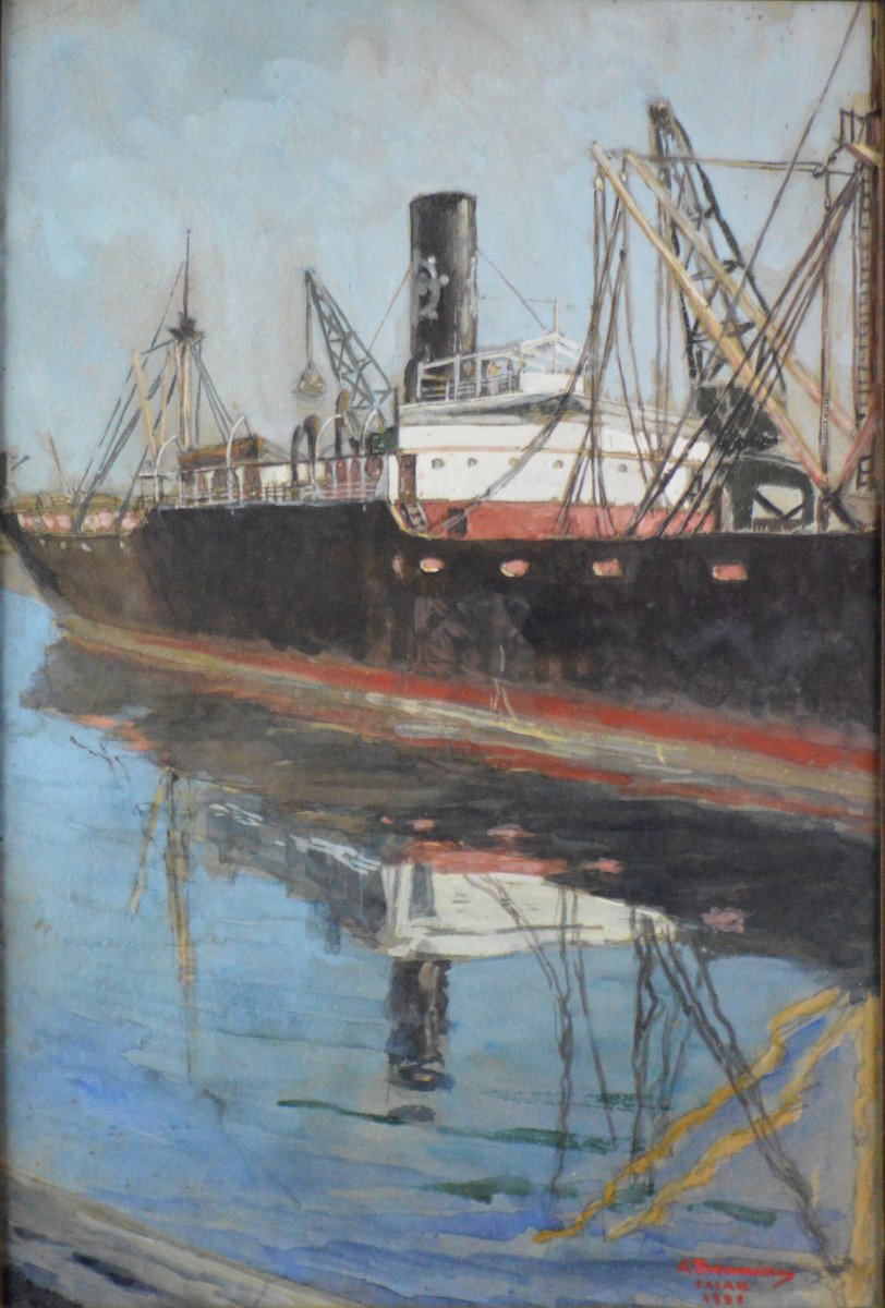 André Theunissen 1895-1936. "cargo In The Port Of Calais."-photo-3