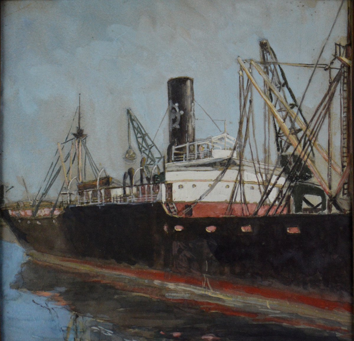 André Theunissen 1895-1936. "cargo In The Port Of Calais."-photo-1