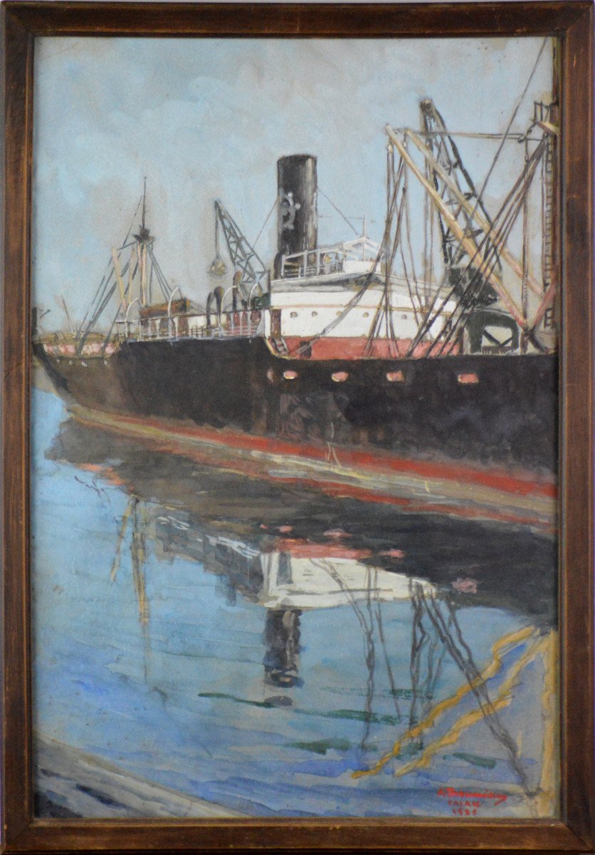 André Theunissen 1895-1936. "Cargo dans le port de Calais."