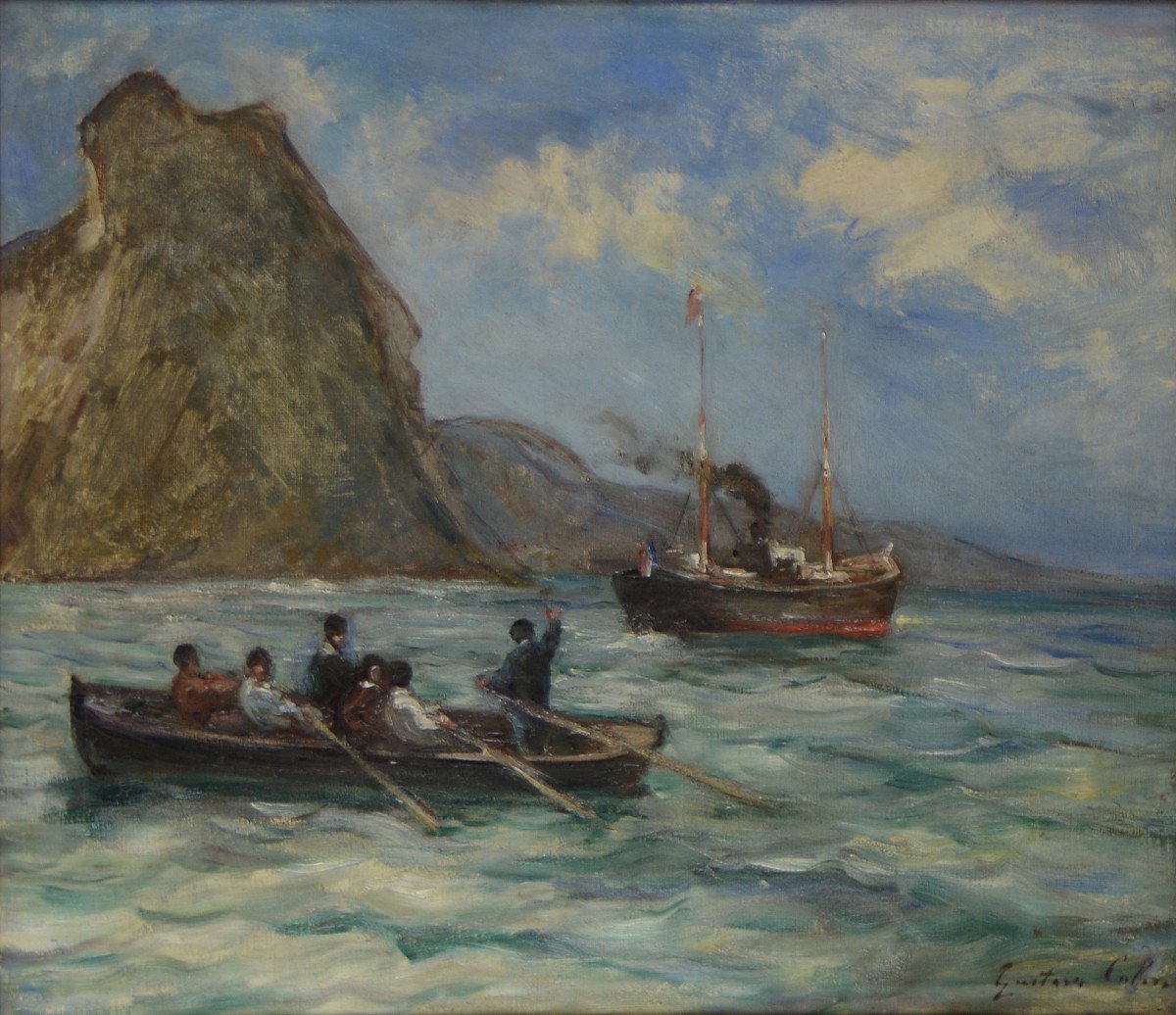 Gustave Henri Colin 1828-1910. "leaving A Port With A Pilot On The Basque Coast."-photo-3