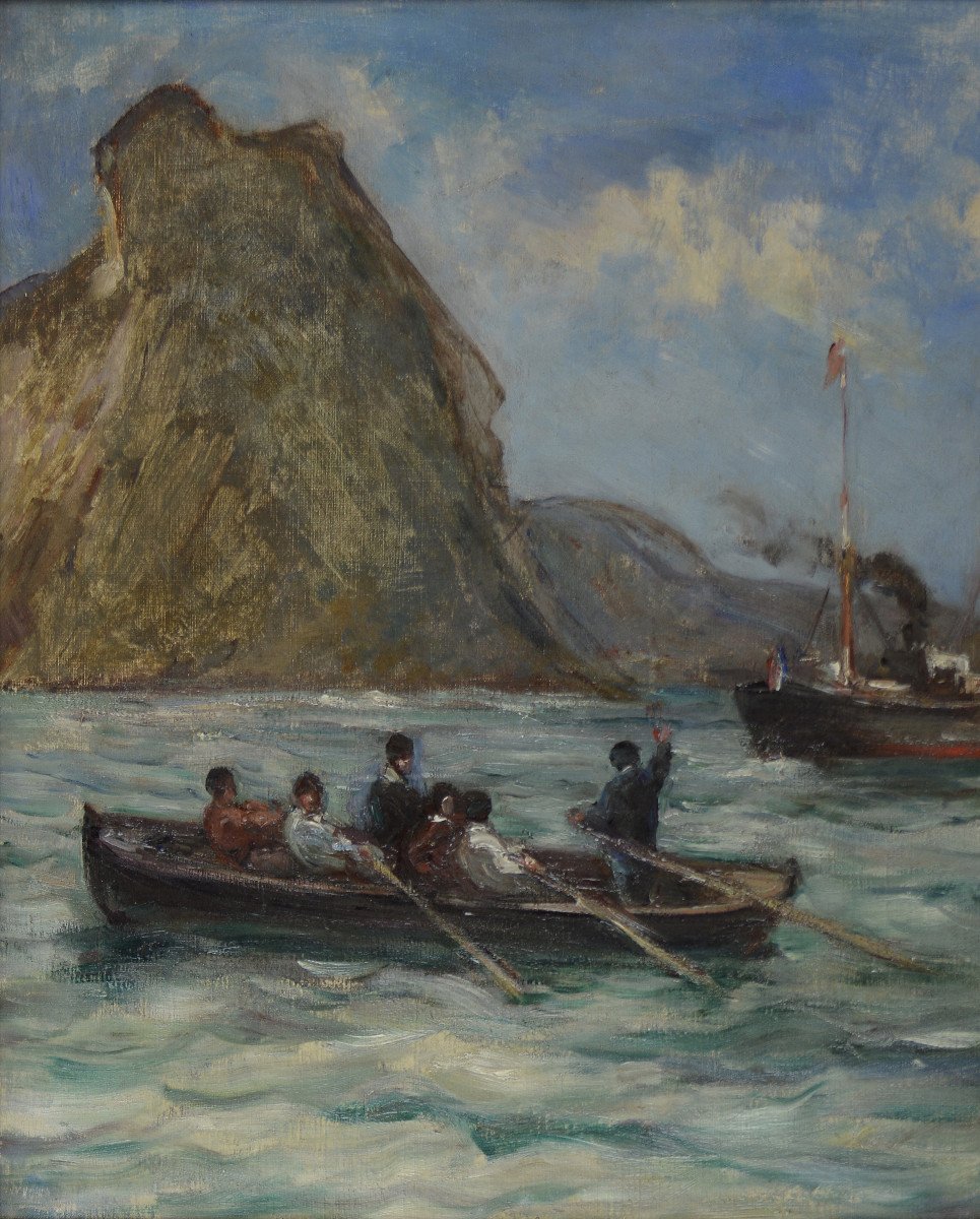 Gustave Henri Colin 1828-1910. "leaving A Port With A Pilot On The Basque Coast."-photo-1