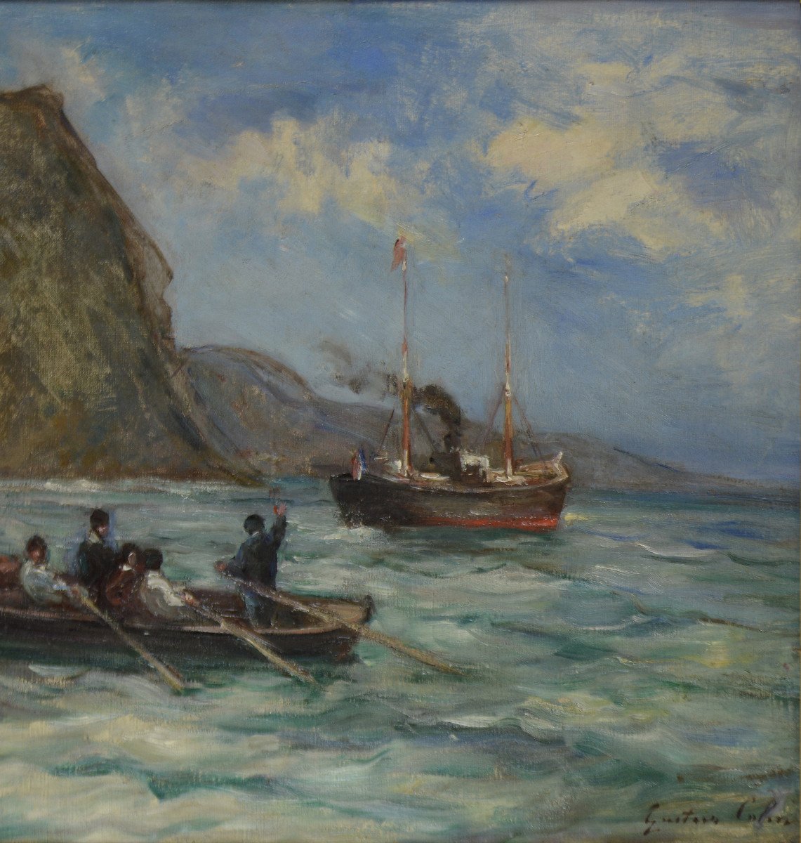 Gustave Henri Colin 1828-1910. "leaving A Port With A Pilot On The Basque Coast."-photo-2