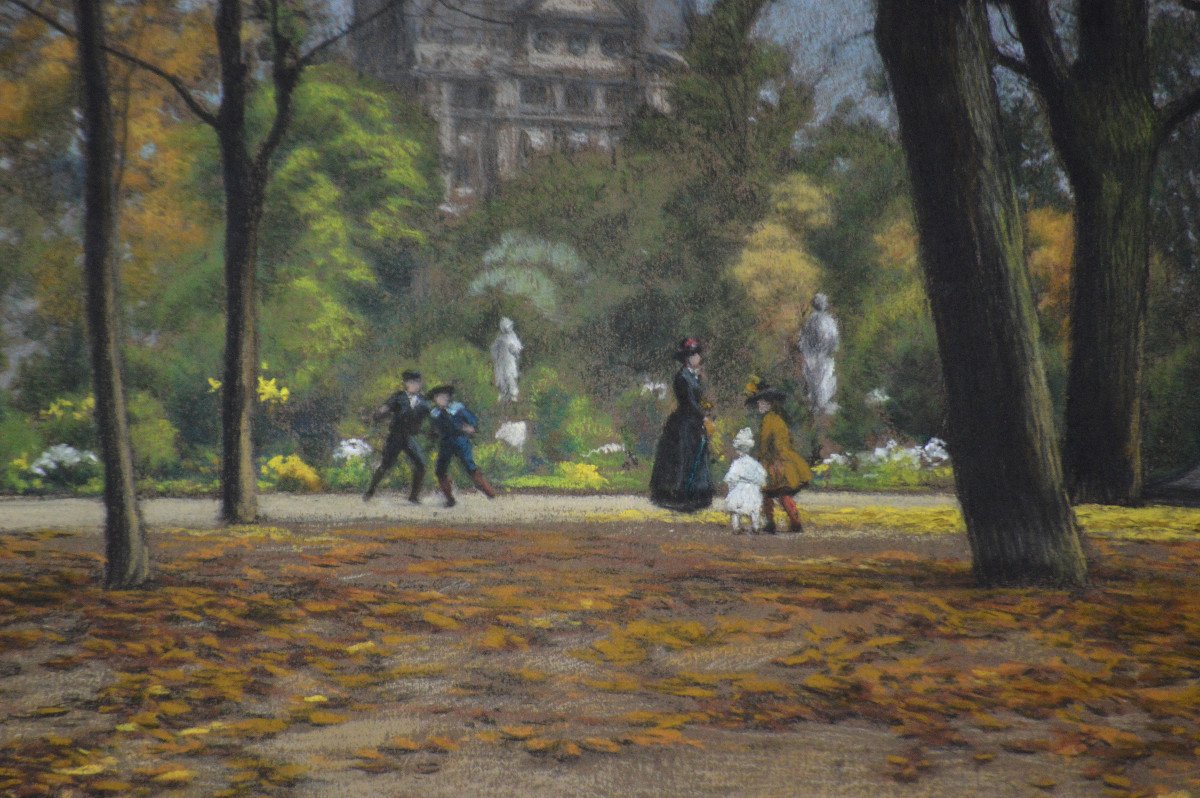 Edmé-émile Laborne 1837-1913. "the Flore Pavilion In Paris Seen From The Tuileries Gardens."-photo-3