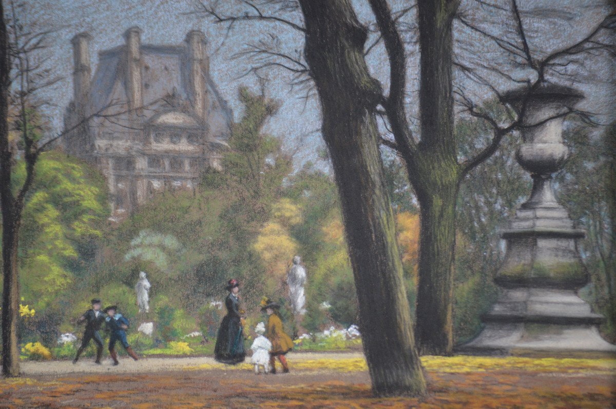 Edmé-émile Laborne 1837-1913. "the Flore Pavilion In Paris Seen From The Tuileries Gardens."-photo-4