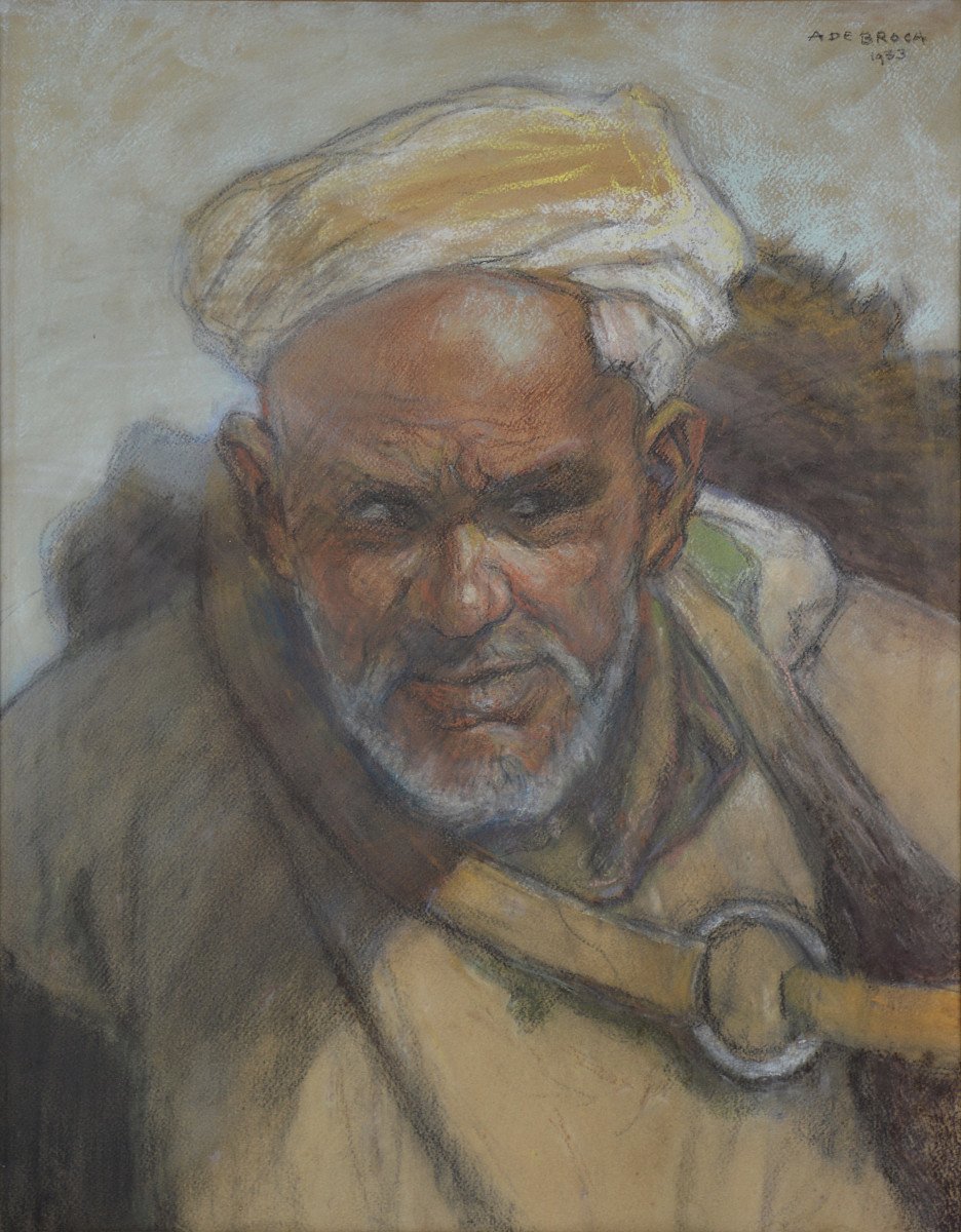 Alexis De Broca 1868-1948. "portrait Of A Man From The Maghreb."-photo-3