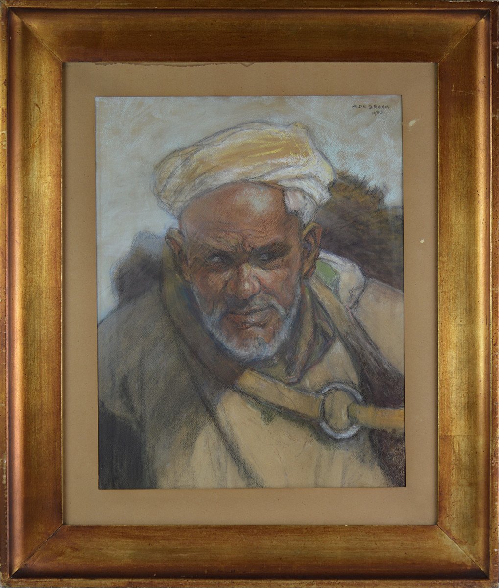 Alexis De Broca 1868-1948. "portrait Of A Man From The Maghreb."-photo-2