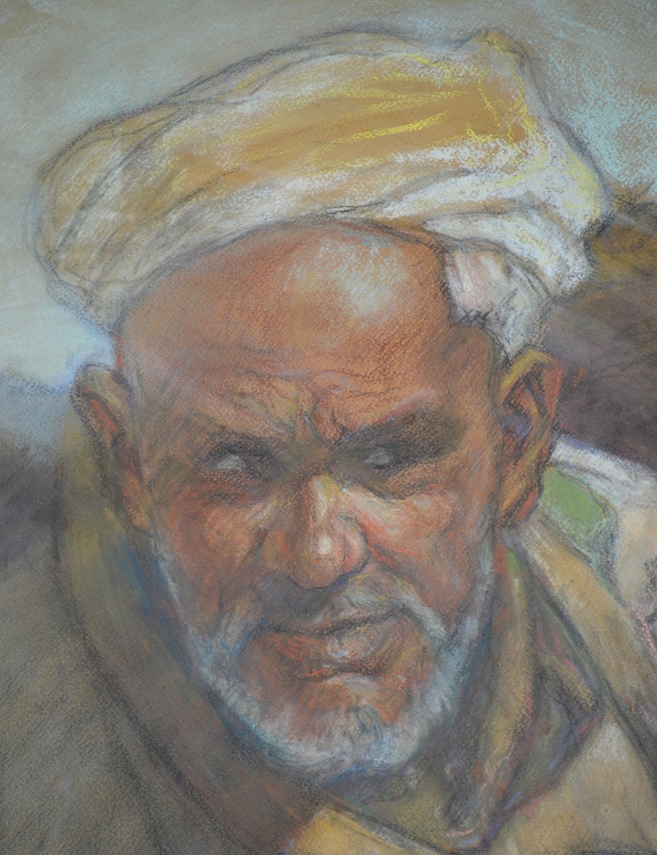 Alexis De Broca 1868-1948. "portrait Of A Man From The Maghreb."-photo-1