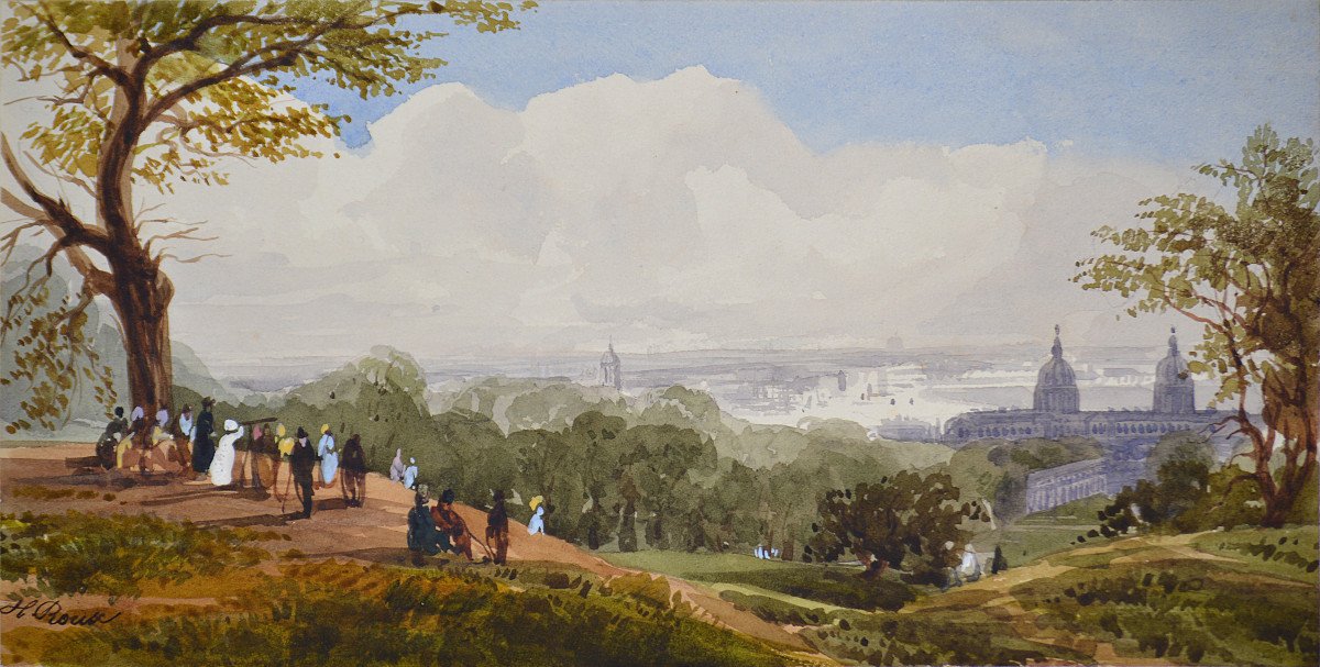 Hippolyte Roux Born In 1852. "view Of Greenwich Hospital From The Heights Of London."-photo-2