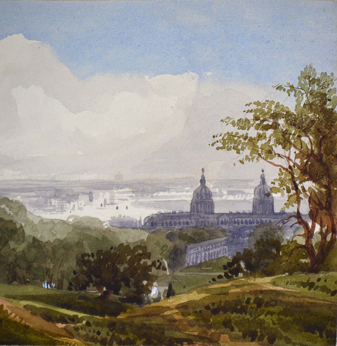 Hippolyte Roux Born In 1852. "view Of Greenwich Hospital From The Heights Of London."-photo-1