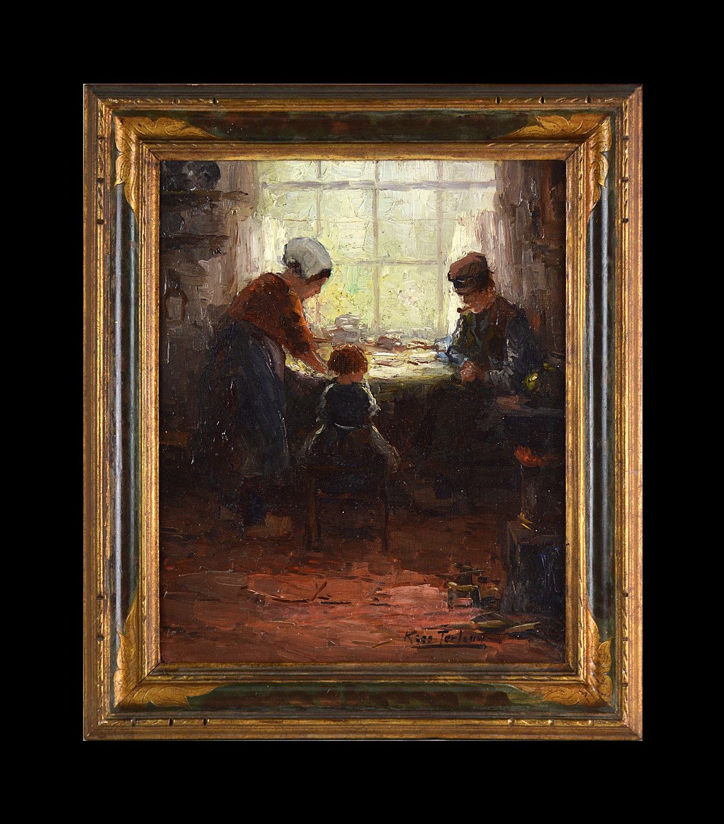 Kees Terlow 1890-1942.  École Hollandaise.  "Famille devant une fenêtre."