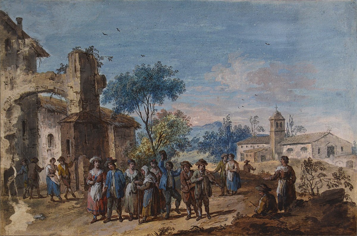 Guiseppe Zais 1709-1784. Venetian School. "village Festival."-photo-2