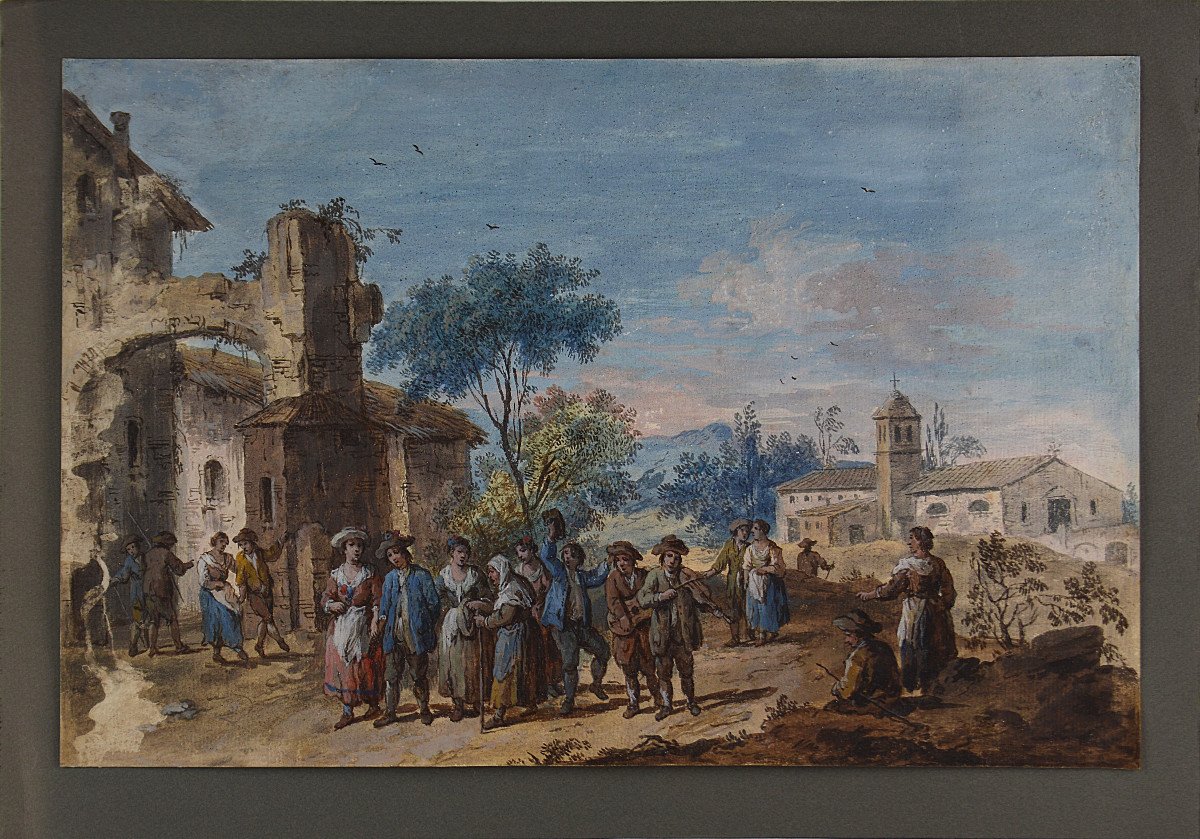 Guiseppe Zais 1709-1784. Venetian School. "village Festival."-photo-3