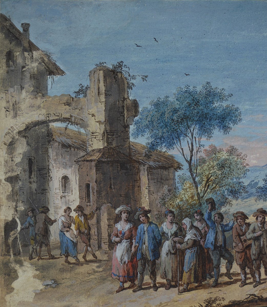 Guiseppe Zais 1709-1784. Venetian School. "village Festival."-photo-4