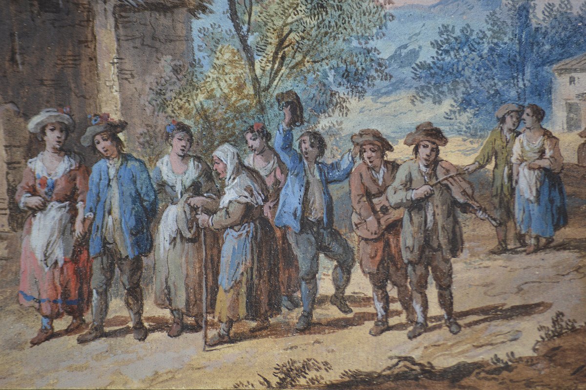 Guiseppe Zais 1709-1784. Venetian School. "village Festival."-photo-2