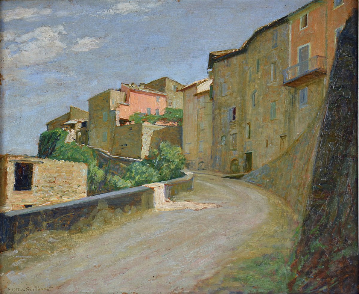 Octave Guillonnet 1872-1967. "a Street In Le Broc Provence."-photo-3