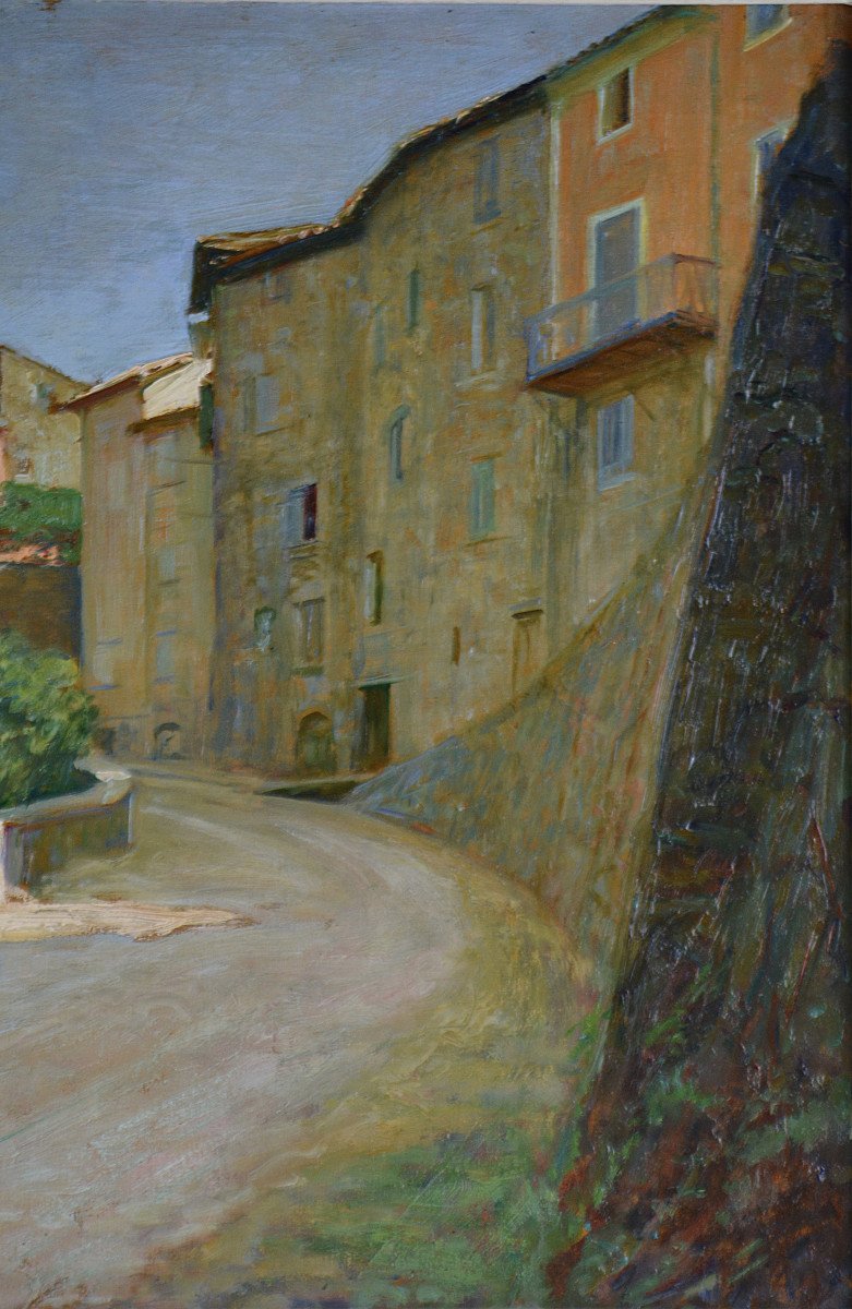 Octave Guillonnet 1872-1967. "a Street In Le Broc Provence."-photo-1