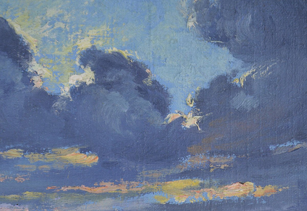 French School Circa 1930. "study Of Clouds."-photo-2