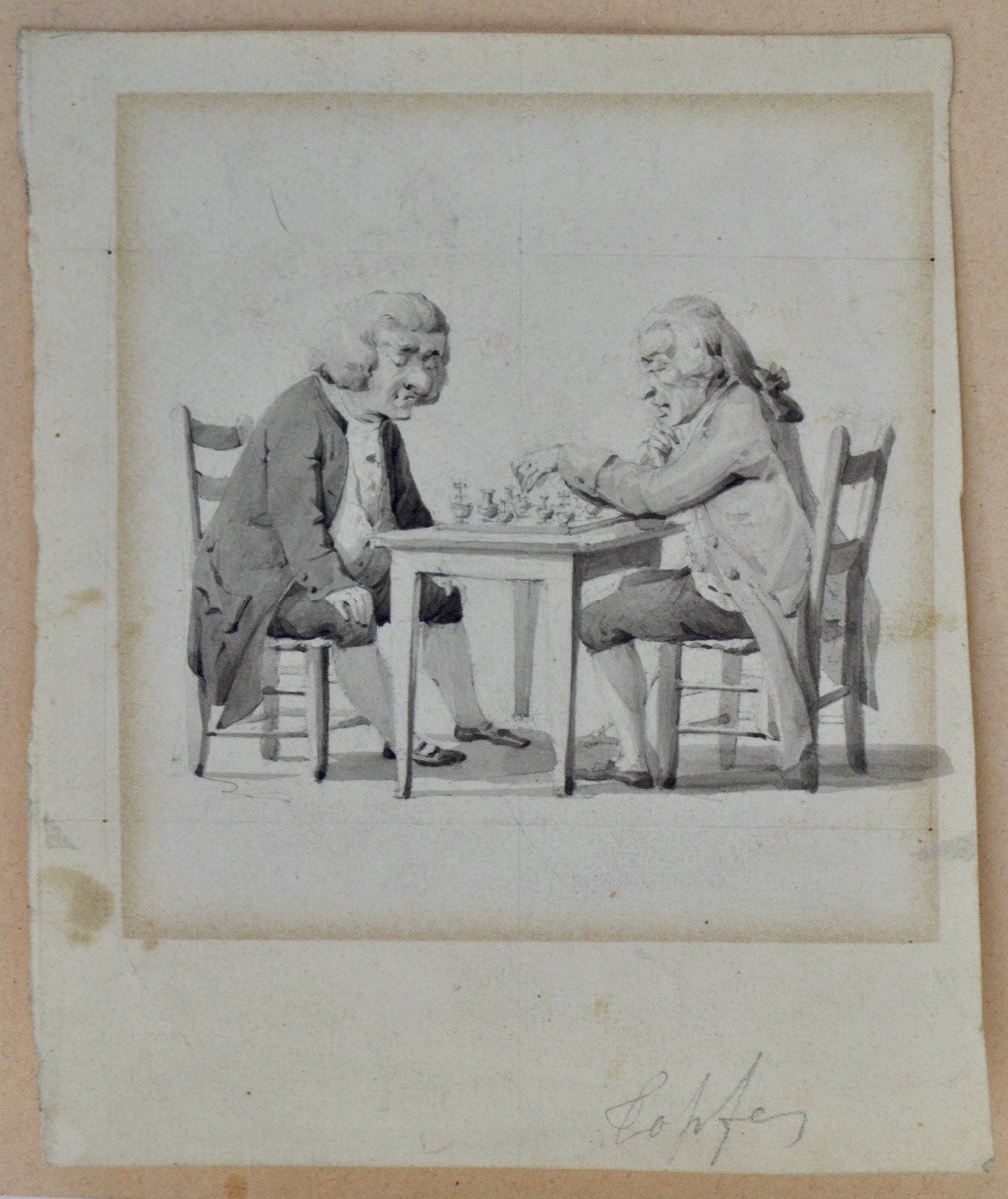 Wolfgang Adam Toepffer 1766-1847. École suisse. "Les joueurs d’échecs."-photo-2