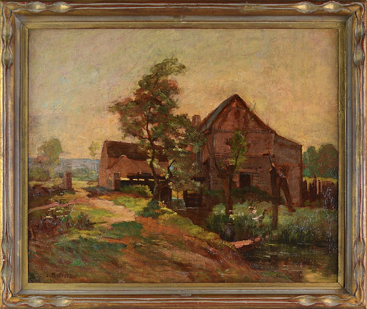 Léon Duval-Gozlan 1853-1941. "Paysage au Moulin."-photo-2