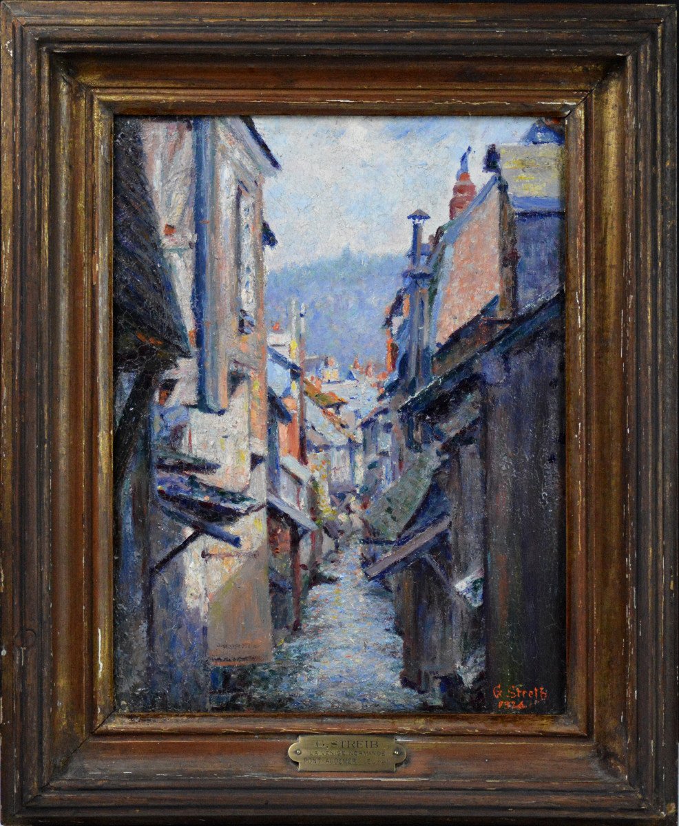 Georges Joseph Streib 1869-1940. "pont-audemer, The Norman Venice."-photo-2