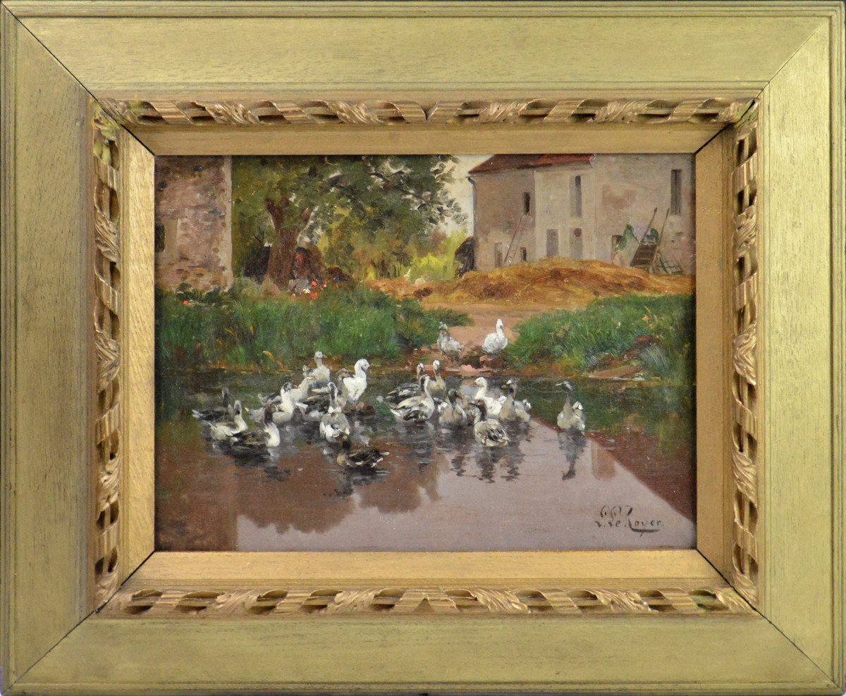 Léon Le Royer 1858-1939. "La mare aux canards."-photo-2