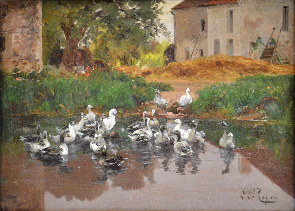 Léon Le Royer 1858-1939. "La mare aux canards."-photo-3