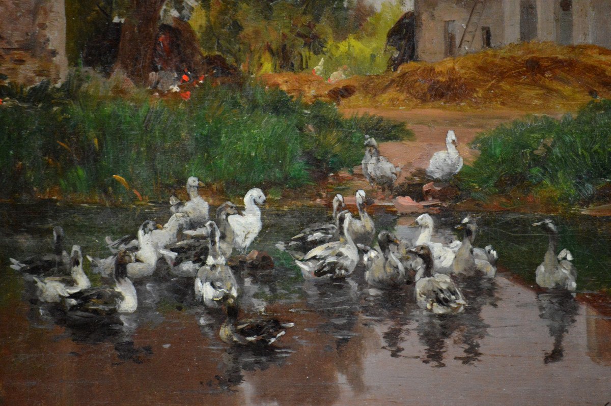 Léon Le Royer 1858-1939. "La mare aux canards."-photo-1