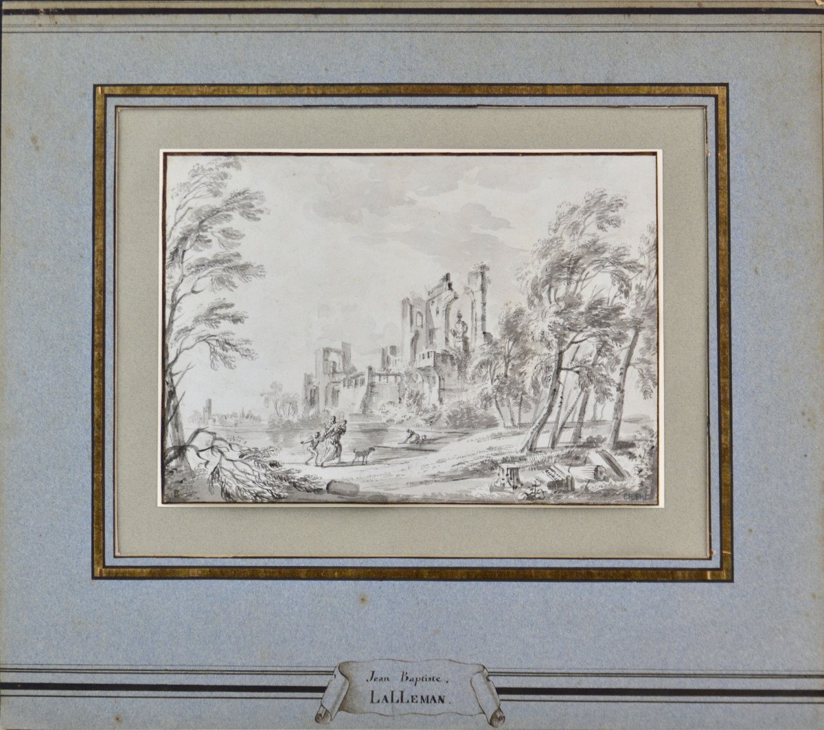 Jean-baptiste Lallemand 1716-1803. "animated Landscape With Ruins."-photo-2