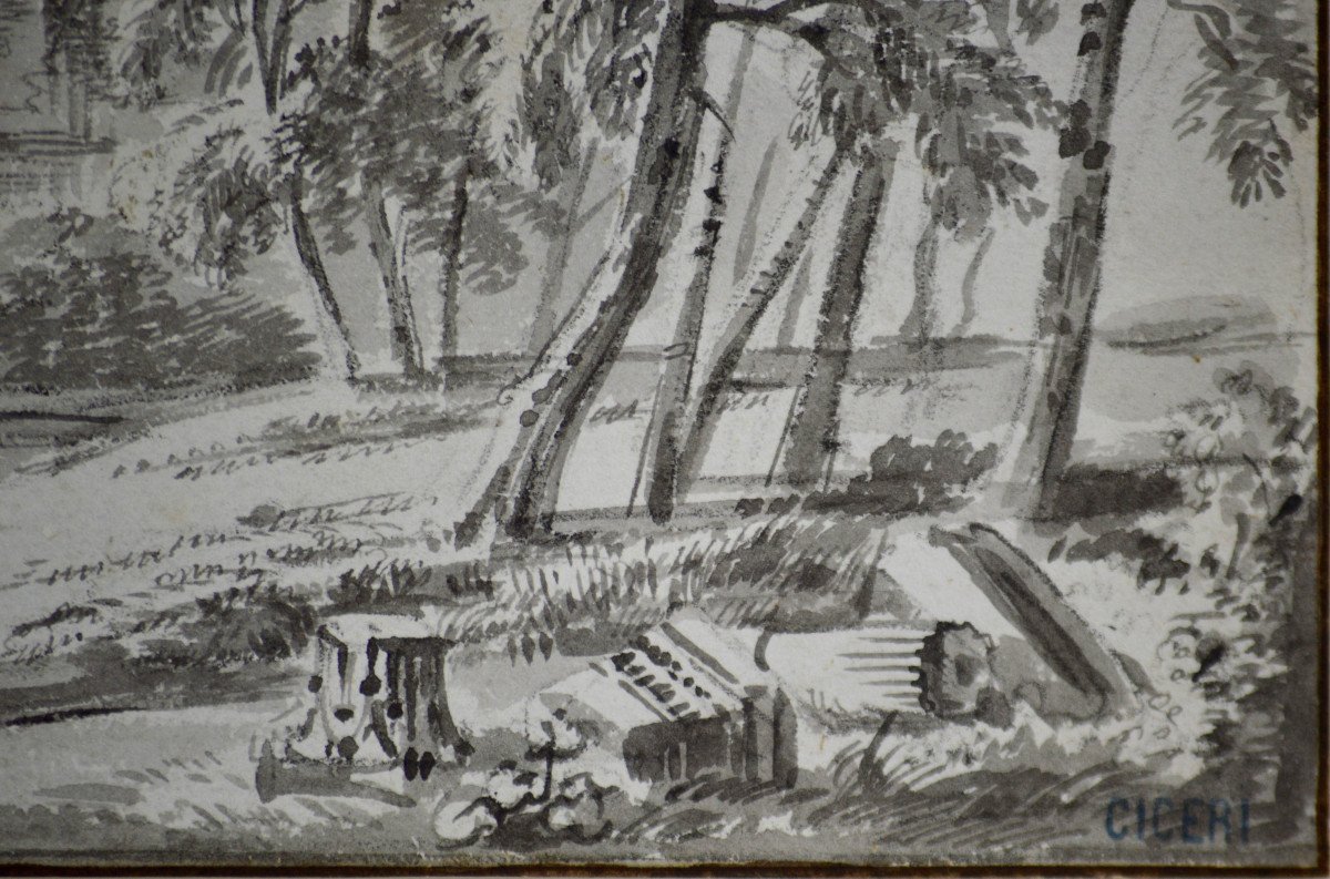 Jean-Baptiste Lallemand 1716-1803. "Paysage animé avec ruines."-photo-1