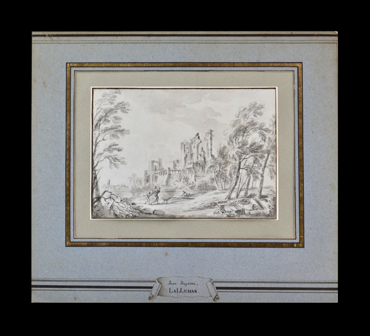 Jean-Baptiste Lallemand 1716-1803. "Paysage animé avec ruines."