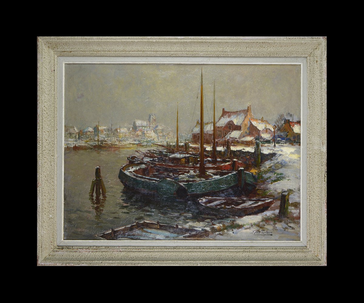 Kees Terlouw 1890-1948. Dutch School. "port Under The Snow."