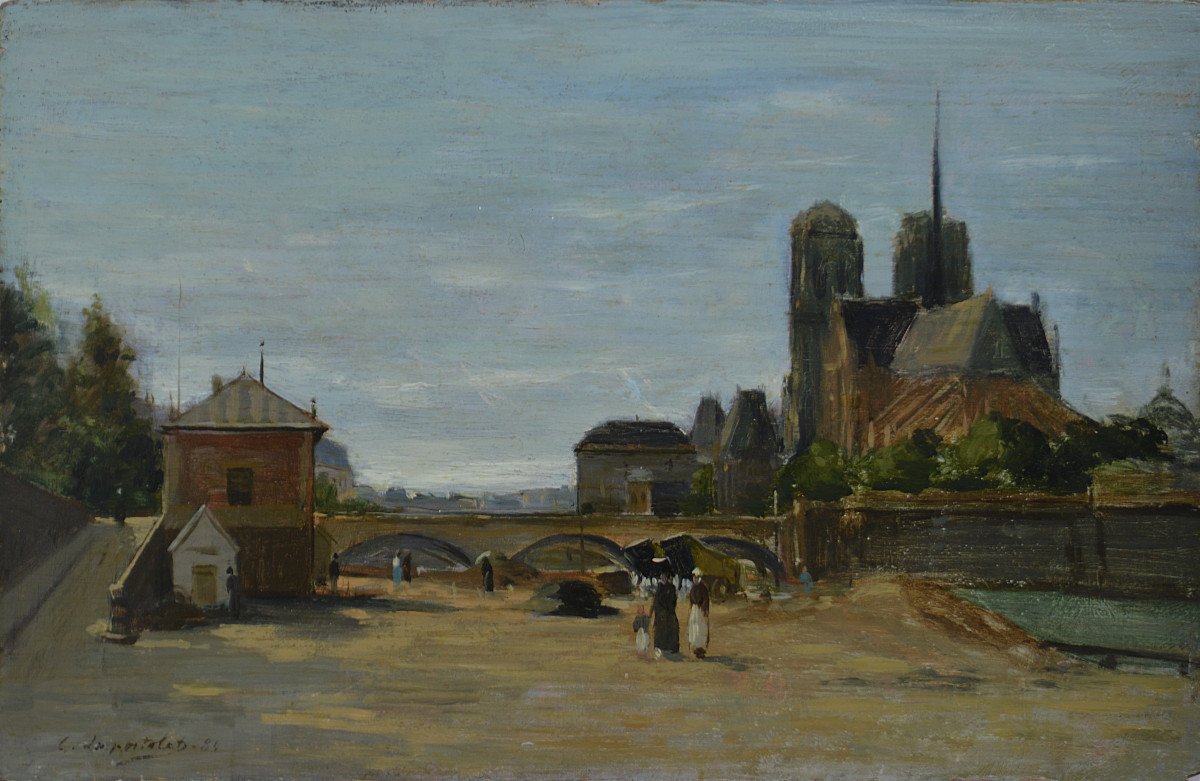 Charles Lapostolet 1824-1890. "Notre-Dame de Paris, vue du quai de la Tournelle."-photo-2