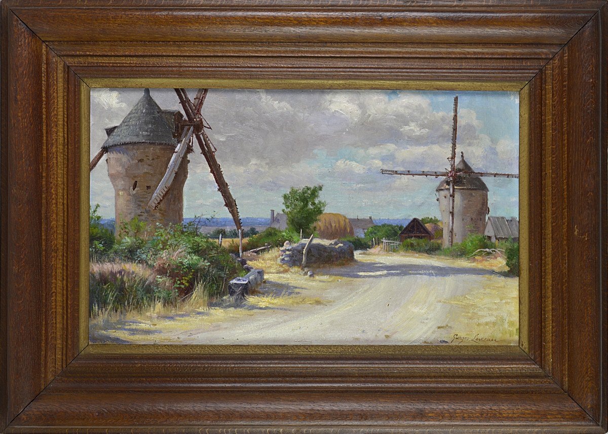 Georges Levreau Born In 1867-? “windmills In Brittany.” (guerande?)-photo-2