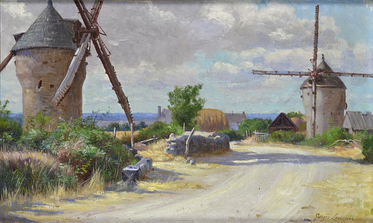 Georges Levreau Born In 1867-? “windmills In Brittany.” (guerande?)-photo-3