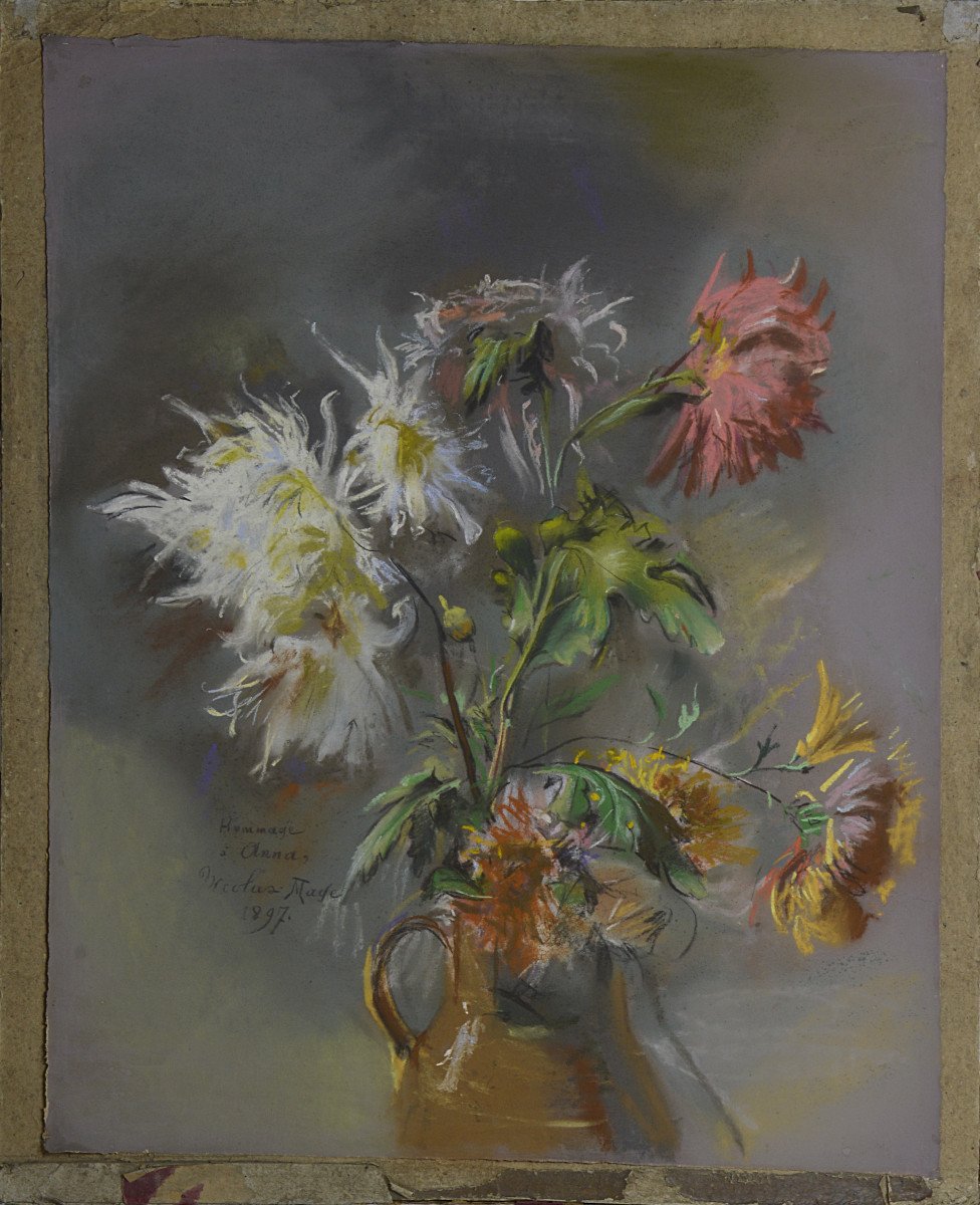 Nicolas Mage. École Française XIXᵉ siècle. "Vase fleuri."-photo-3