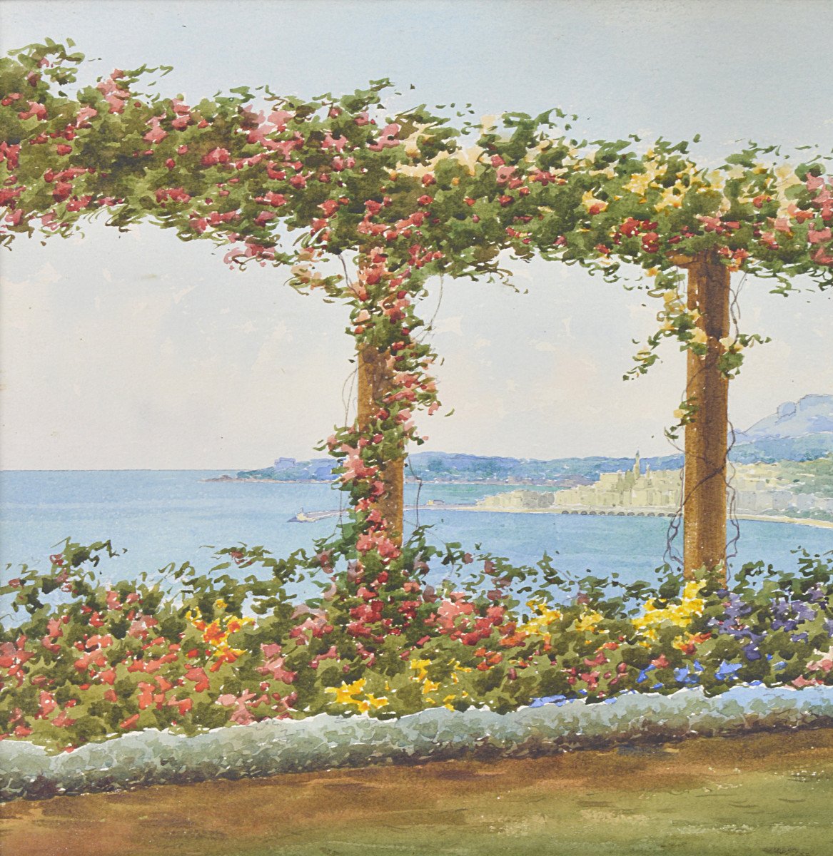 Bernard Antoine Righetti 1882-1965. "flowered Terrace In Menton."-photo-4