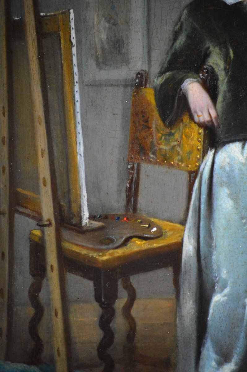 Adolphe Stache 1823-1862. Belgian School. "woman Painter In Her Studio."-photo-1