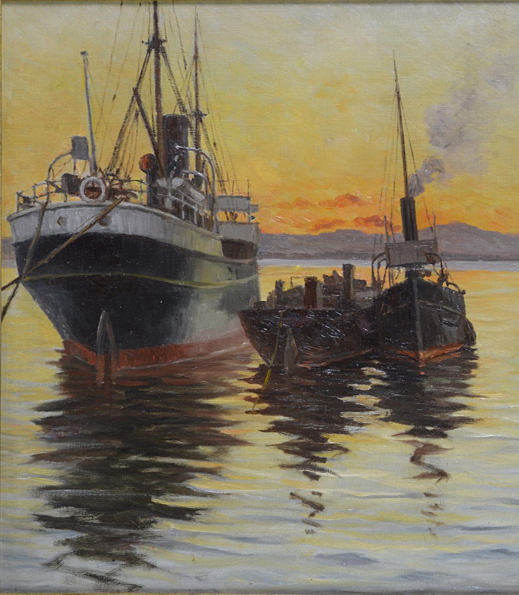 Michel Sturla 1895-1936. "boats In The Port Of Algiers."-photo-1