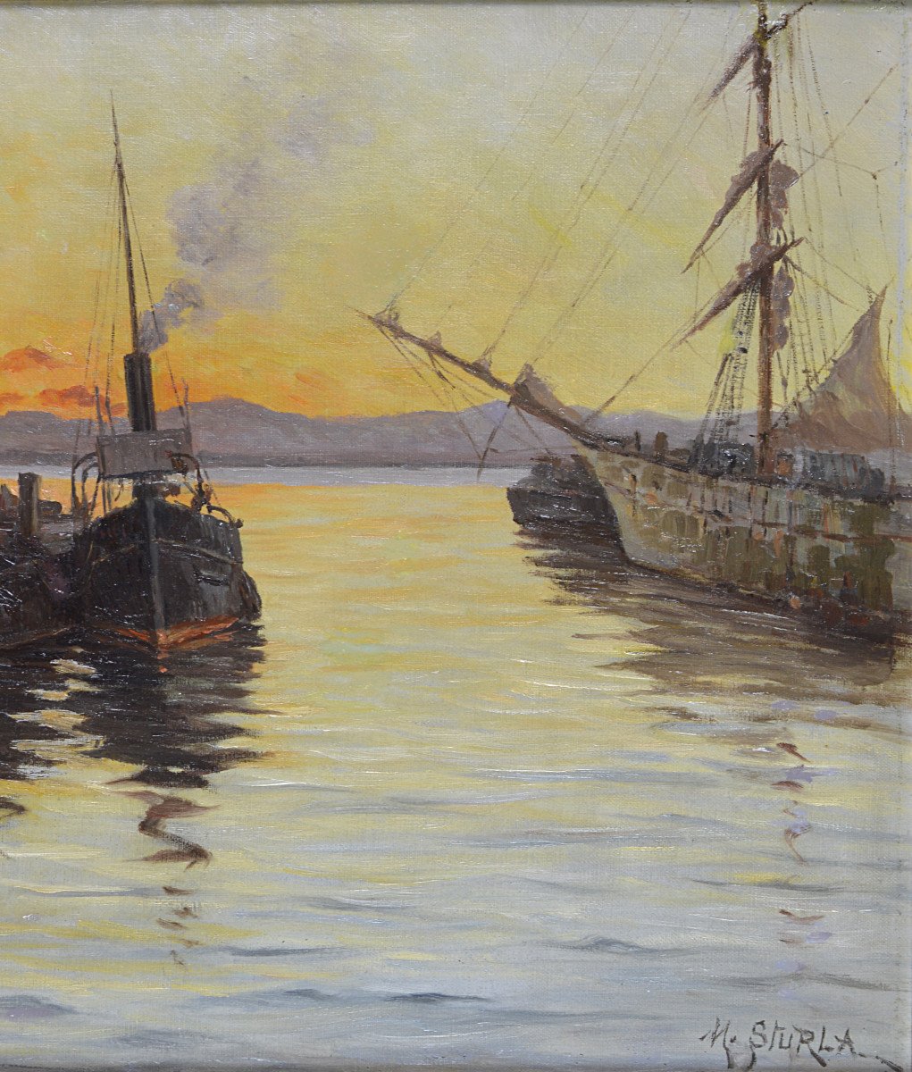 Michel Sturla 1895-1936. "boats In The Port Of Algiers."-photo-2